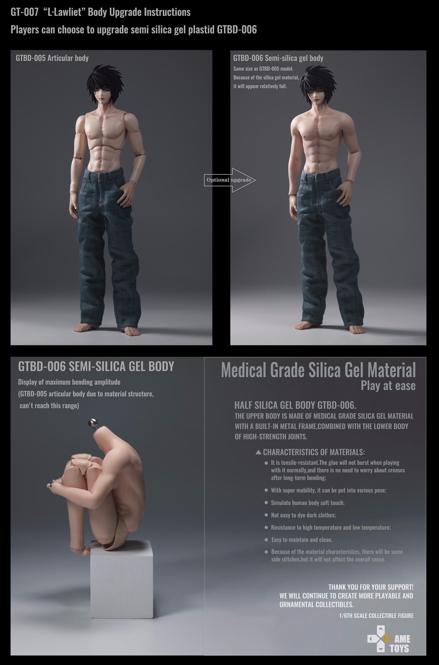 L. Lawliet (Half Body Silicone Body Version) - Gametoys GT007UP 1/6th Scale Death Note -action_heroes_kaiju Sales Store ttOs6McG1668516766